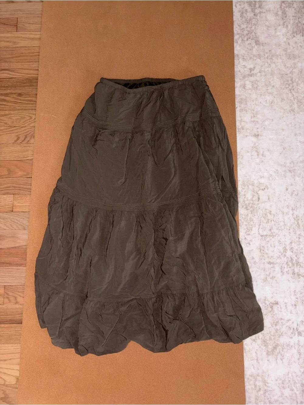 SHEIN Olive Tiered Midi Skirt